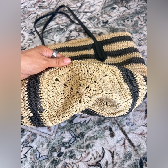 J.Crew Striped Tan and Black Women's Straw Bag - Picture 3 of 8